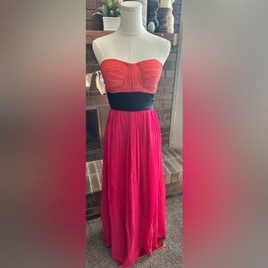 Vintage Cache Silk Strapless Gown Coral Black Pink Fuchsia Maxi Dress 2 Y2K Glam